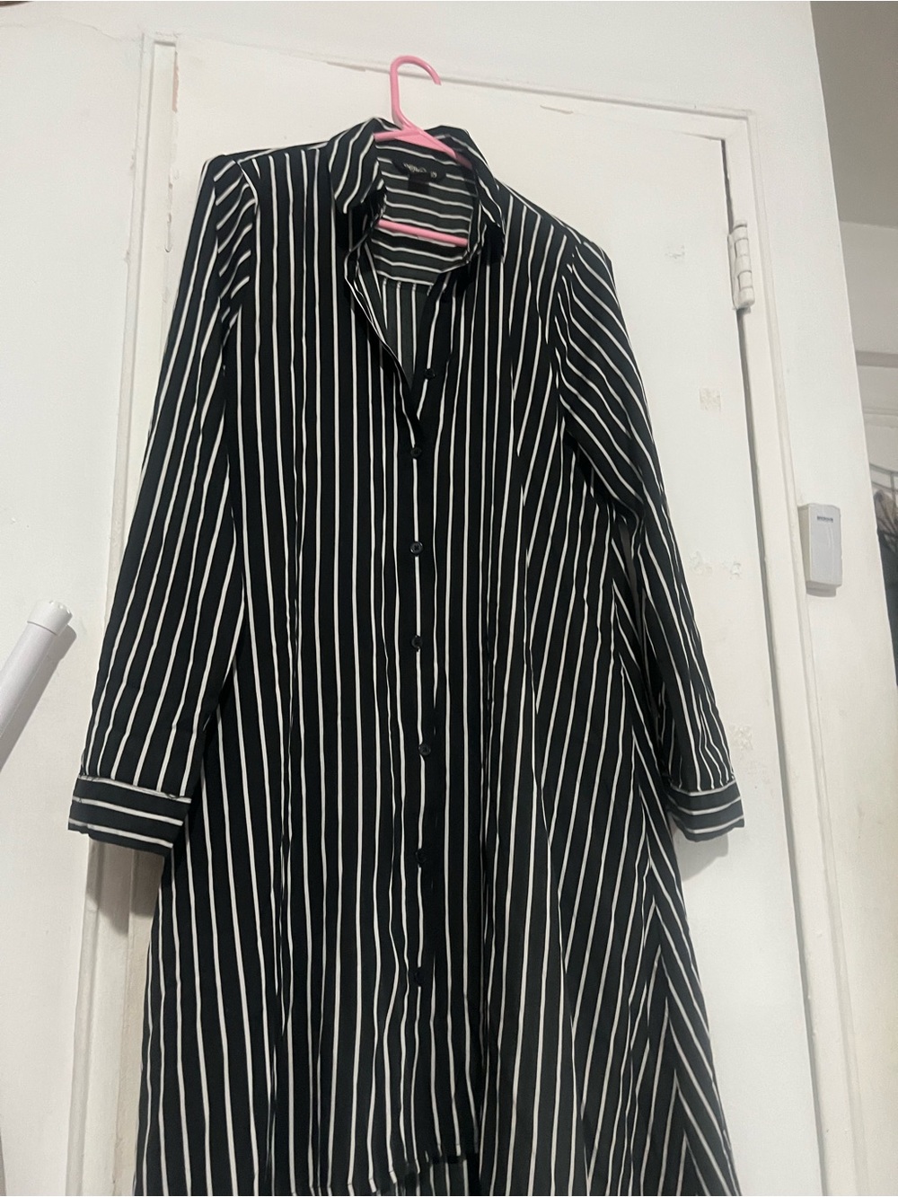 Black & White Striped Long Shirt Blazer